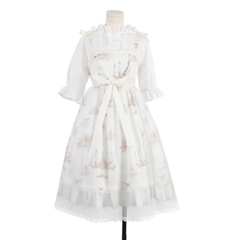Lolita JSK robe chemise ensemble fille Kawaii femmes haut bretelles gothique thé fête doux Vestidos victorien mignon longue Loli robe pour les femmes: Set / S