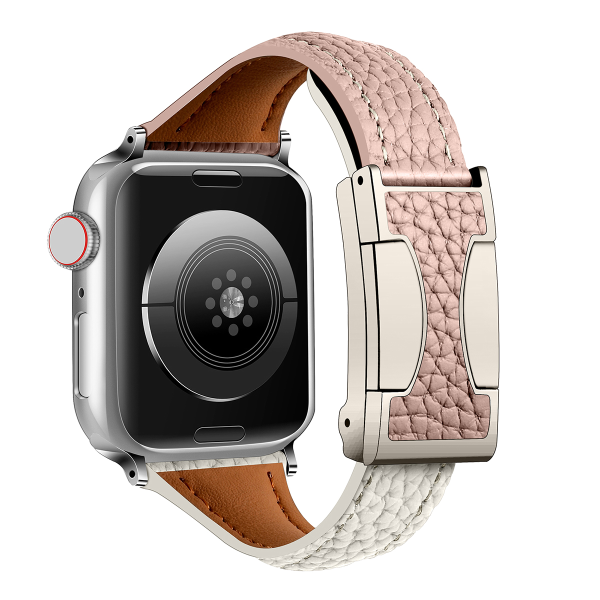 Læderrem til apple watch 10 9 8 46mm 42mm 41mm 44mm 45mm 40mm magnetisk urrem til kvinder, armbånd, iwatch 7 se 6 5 4: Lyserød hvid / 16mm