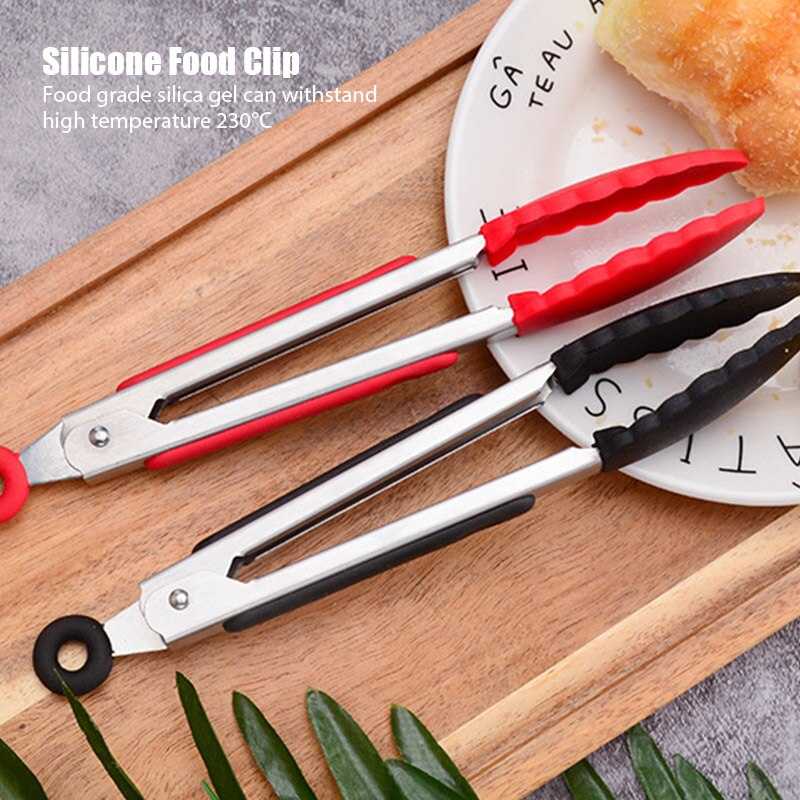 Silicone Voedsel Tong Roestvrijstalen Keuken Grill Keuken Accessoires Antislip Clip Clamp Bbq Salade Gereedschap