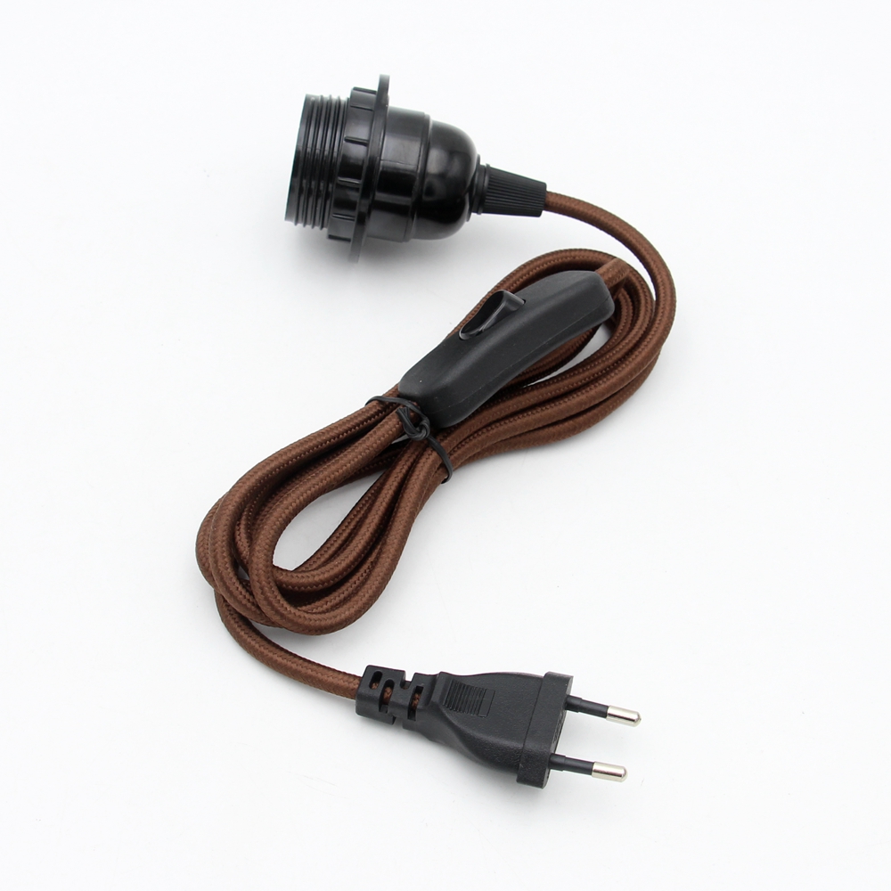 Cordon d'alimentation prise ue 220V AC, câble recouvert de tissu avec interrupteur marche/arrêt, support de lampe en bakélite E27, cordons enfichables pour suspension à monter soi-même: jaune clair