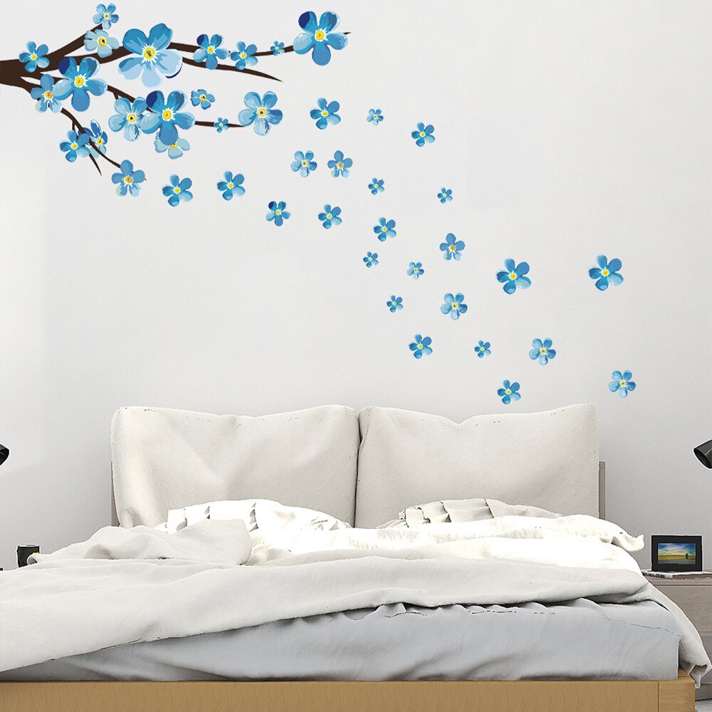 style blue plum wall decals art living room sofa bedroom wall background decorations plum flower stickers wallpaper