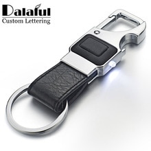 Dalaful Custom Belettering Sleutelhanger LED Verlichting Lamp Bier Opener Fles Multifunctionele Lederen Mannen Auto Sleutelhanger Ring Houder K355