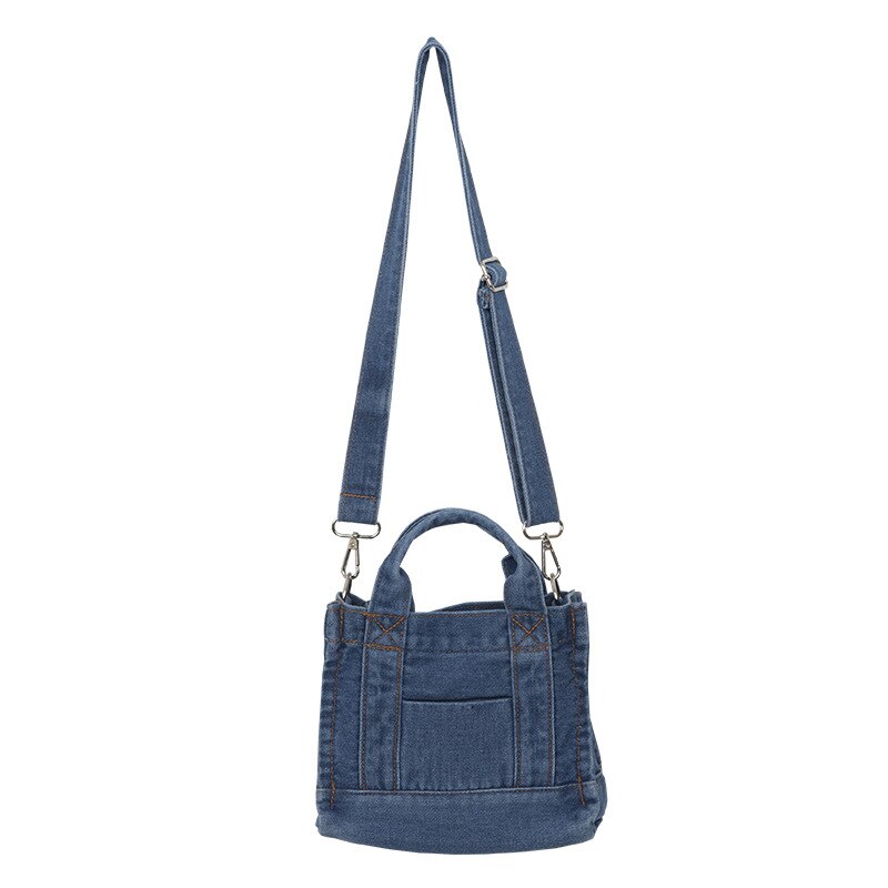 Borsa a tracolla da donna in stoffa di jeans borsa da ragazza in tessuto di tela blu chiaro borsa piccola con tracolla staccabile borsa da donna con cerniera: Small Deep Blue