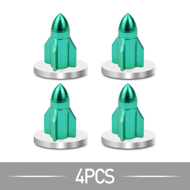 4 pc/pc alluminio Design A razzo cerchio per pneumatici Schrader valvola stelo ruota tappi moto bicicletta ruota pneumatico tappo A/V accessori per biciclette: 4pc Green