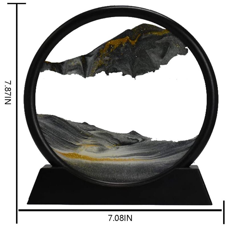 Moving Sand Art Picture Round Glass 3D Deep Sea Sandscape in Motion Display Flowing Sand Frame(7inch)