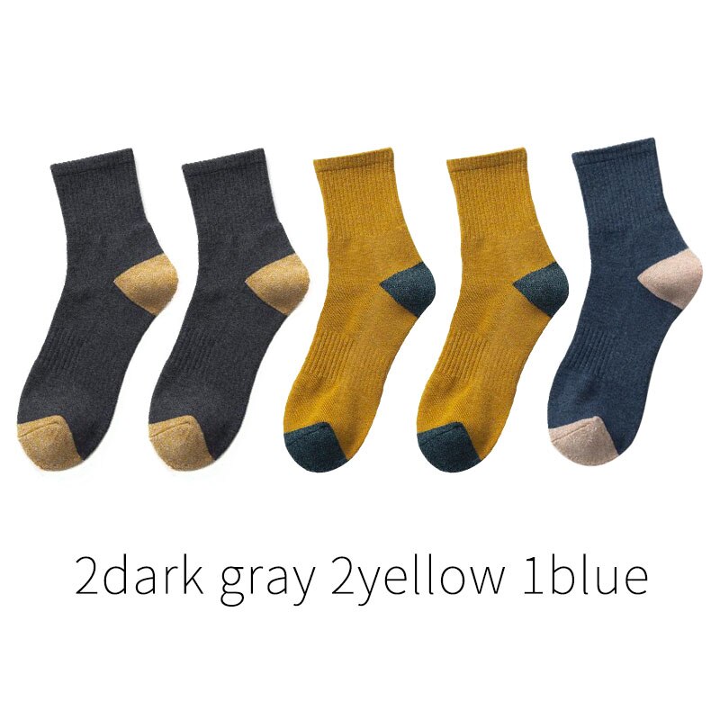 5 paar japanse katoenen herensokken dikke badstof lange sokken heren zakelijke herfst winter warme sokken calcetines meias: 2 grijs 2 geel 1 blauw