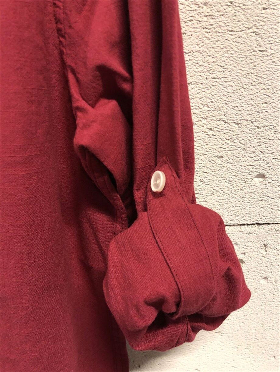 Camisa recta de manga larga para hombre, color Burdeos