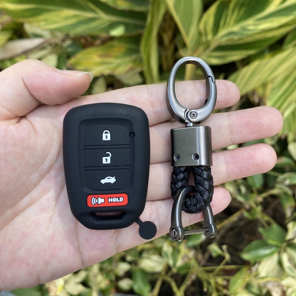 For Honda Accord CIVIC CRV Jazz HR-V HRV 4 Button Silicone Car Key Case Set Protctor Skin Shell Rubber Holder Keychain: Gold