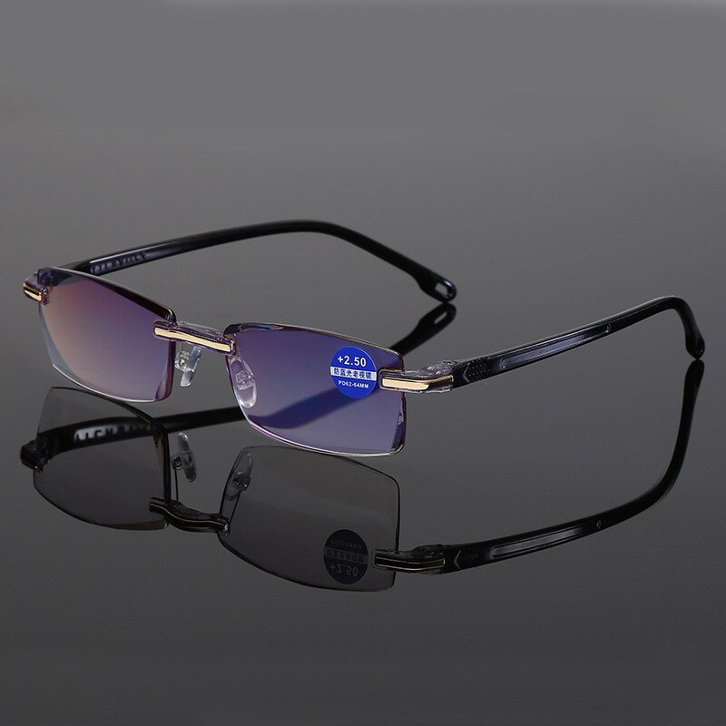 Ahora Männer Randlose Lesebrille Frauen Anti Blaues Licht Blockieren Quadratische Rahmenlose Presbyopie Brille Dioptrien +1,0 1,5 2 2,5 4,0: Schwarz / +300