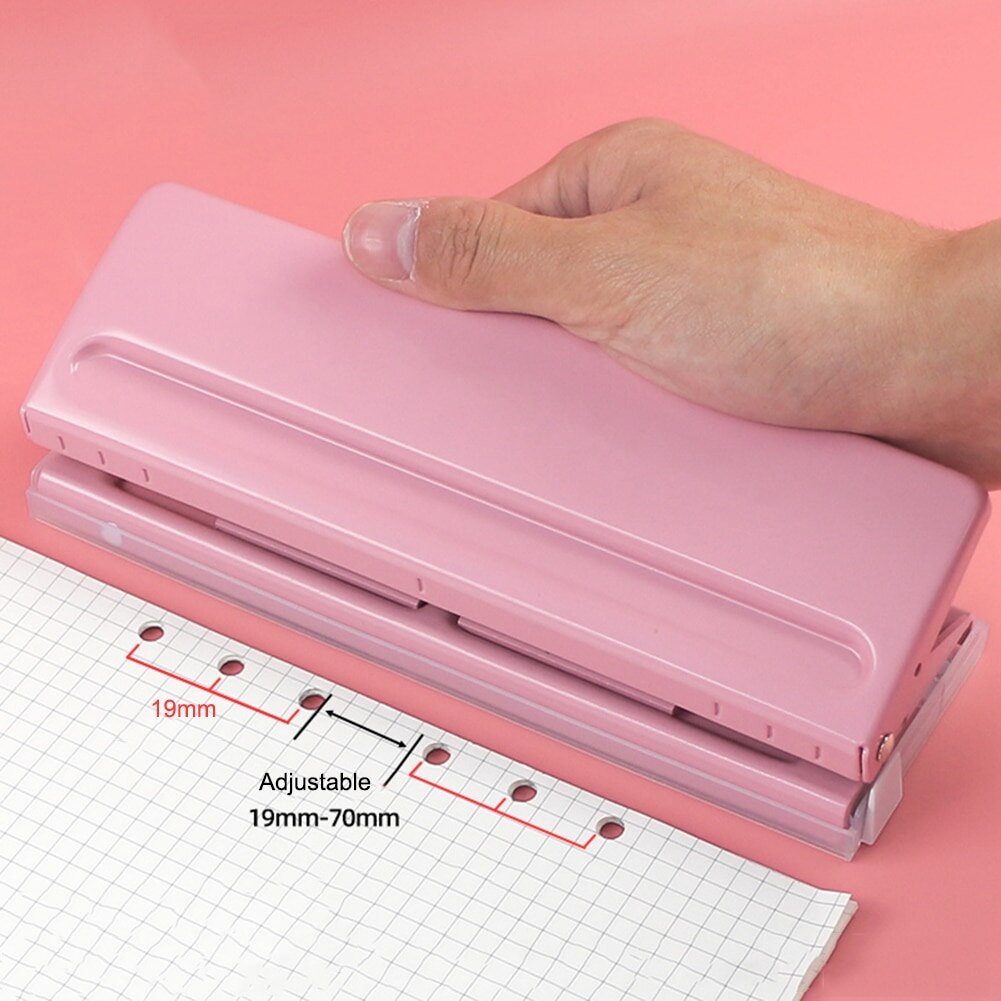 Paper Adjustable Stapler 6 Holes Loose-Leaf Standard Puncher Paper Home Office Binding Supplies Student Stationery Equipment: pink