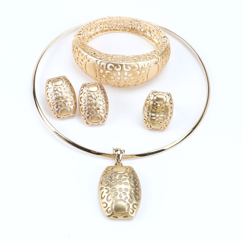 Brautschmuck setzt Farbe Gold Schmuck einstellen modisch Halskette Ohrringe Armbinde Ring einstellen Für Frauen Dubai Schmuck-einstellen