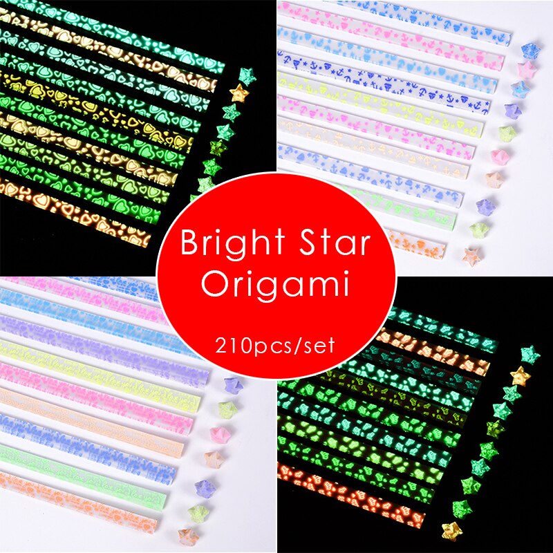 210pcs Luminous star origami paper Lucky star scrapbook paper Wishing stars paper wrapping material night glow
