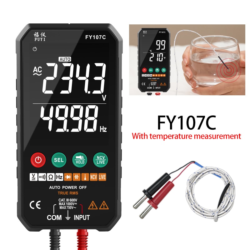 Generation 6000 tæller digitalt multimeter tur rms ac dc ncv transistor kondensator temperatur spænding smart meter: Fy107c