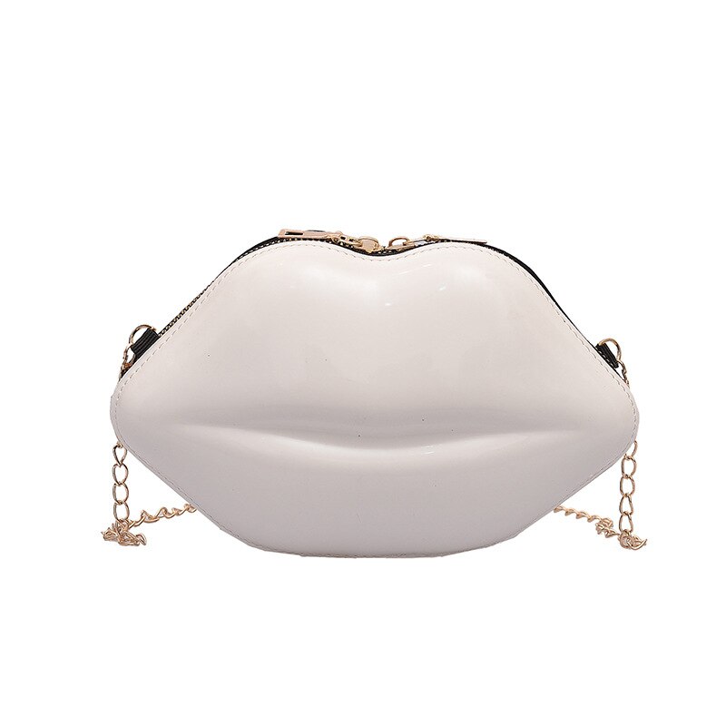 Lips Shape PVC Handbags Women Zipper Shoulder Bag Crossbody Messenger Phone Coin Bag Evening Party Clutches Bolsas Feminina Saco: White