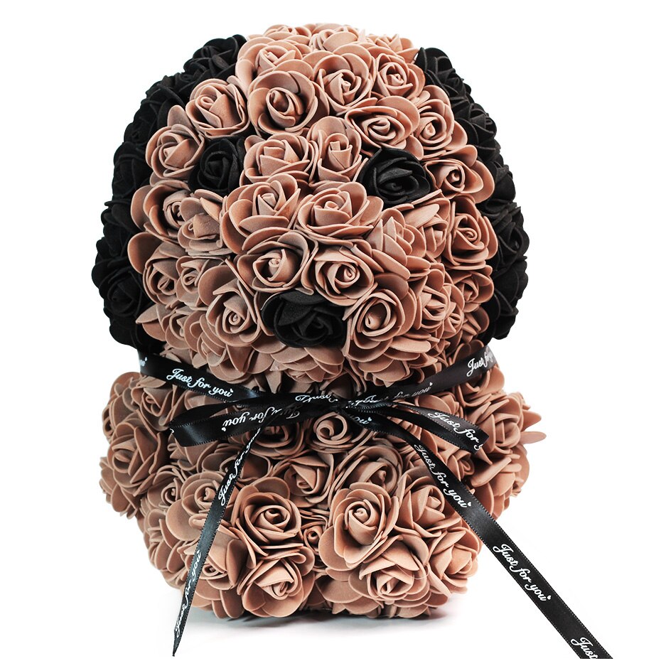 Christmas 25cm rose bjørn kunstig blomst rose bamse dekoration til kvinder valentins bryllup fødselsdag: 25cm brune hunde