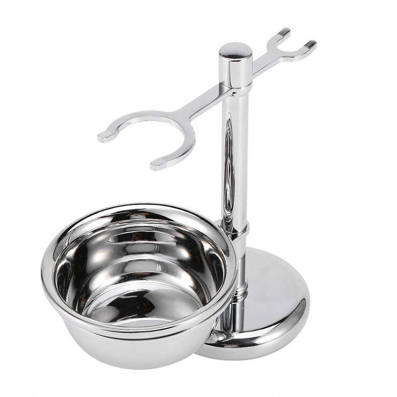 Kit de afeitado de lujo, brocha de acero inoxidable y soporte de seguridad para maquinilla de afeitar con tazón para jabón