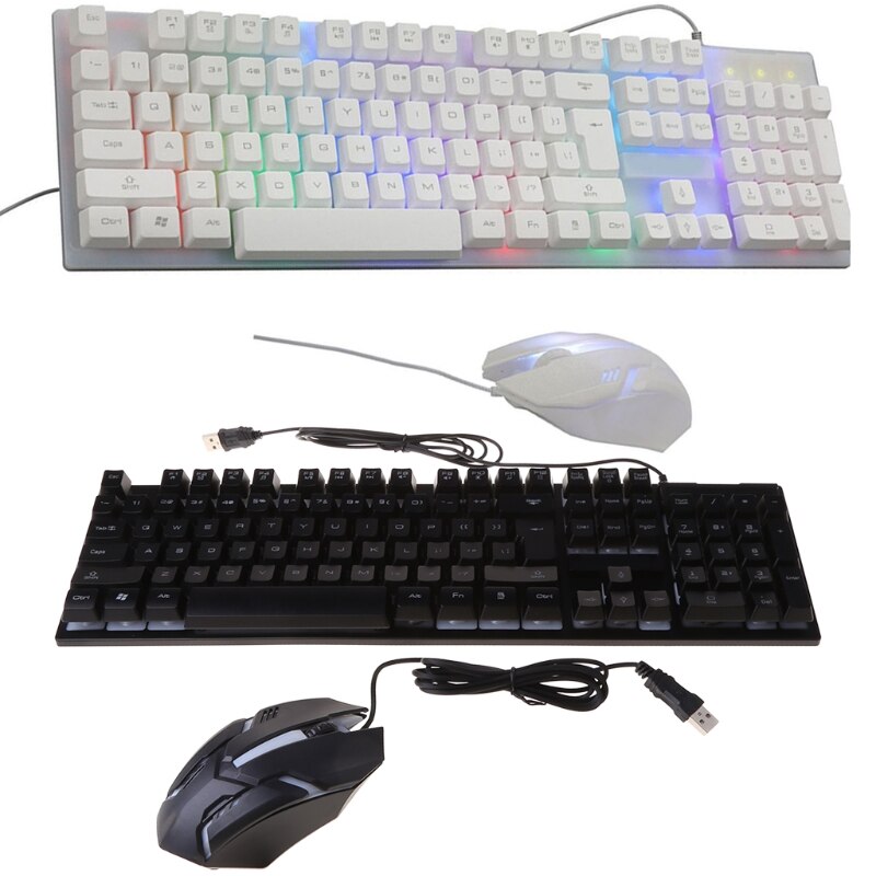 Gaming Mechanische Toetsenbord Muis Set Regenboog Backlight Wired Backlit 104 Toetsen Keyboard Voor Gamer