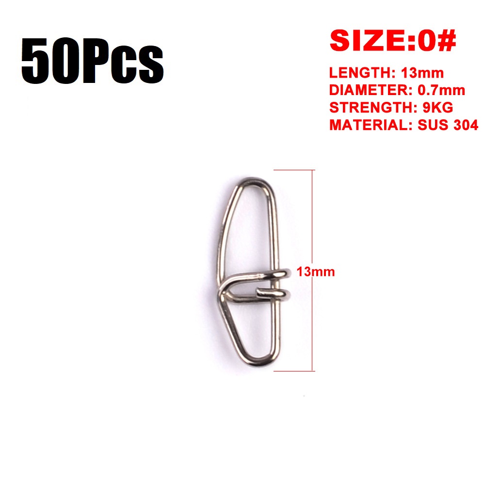 50pcs/bag Stainless Steel Connector Fast Clip Lock Snap Swivel Safety Snaps fishing lure tools pesca hook grip swivel metal: 0 - 50pcs