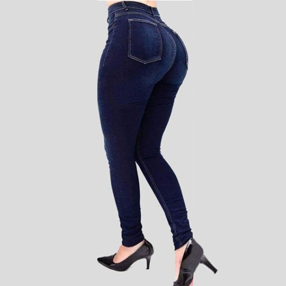 Femmes taille haute Denim maigre jean Stretch pantalon mince mollet longueur jean décontracté bouton bureau dame pantalon grande taille