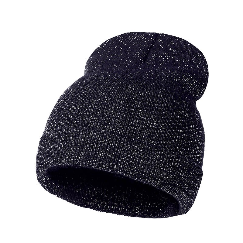 Arrivals Shiny Knit Hat Beanies Winter Cap For Women Men Headgear Hip Hop Beanie Skullies Balaclava Baggy Hedging Cap: Black Silver