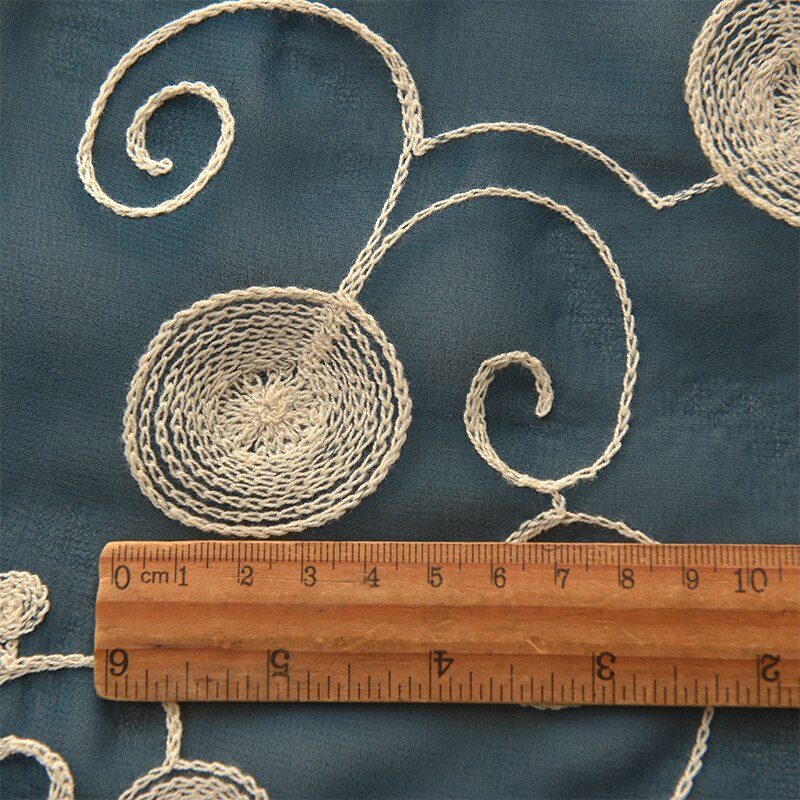 Dark green Chiffon tissu Rice white melon and rattan circle embroidery fabric High end clothing dress DIY fabrics