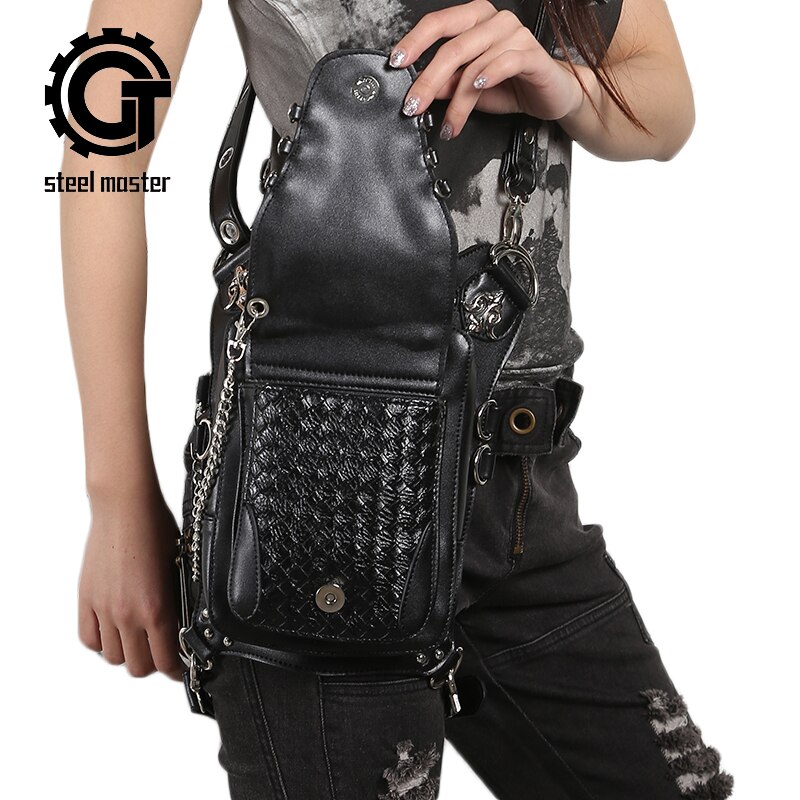 Steels Master Unisex Vintage Messenger Been Tas Leer Mode Schoudertassen Mobiele Telefoon Multifunctionele Reizen Punk Taille Zakken
