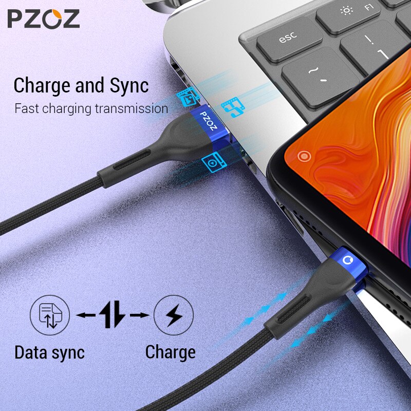 Pzoz cabo micro usb 3a, cabo de carregamento rápido para samsung huawei xiaomi redmi, honor, lg, dados android, carregador de celular microusb cabo de fio