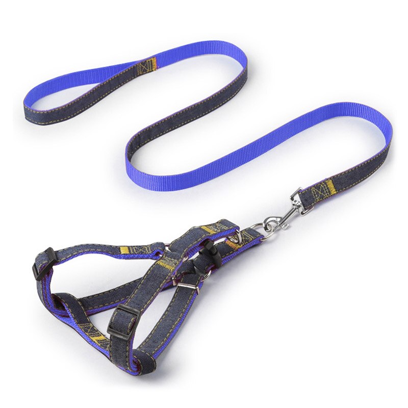 Denim Harnas Hond Aangelijnd Set Ajustable Jeans Trekkabel Sterke Leash Pet Vest Jas Voor Kleine Puppy Honden Franse Bulldog pug