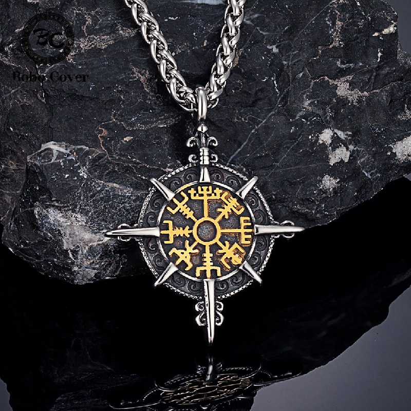 Collar con brújula vikinga de Color dorado Retro para hombre, amuleto de runas nórdicas de acero inoxidable antiguo, colgante Vegvisir Homme, joyería islandesa