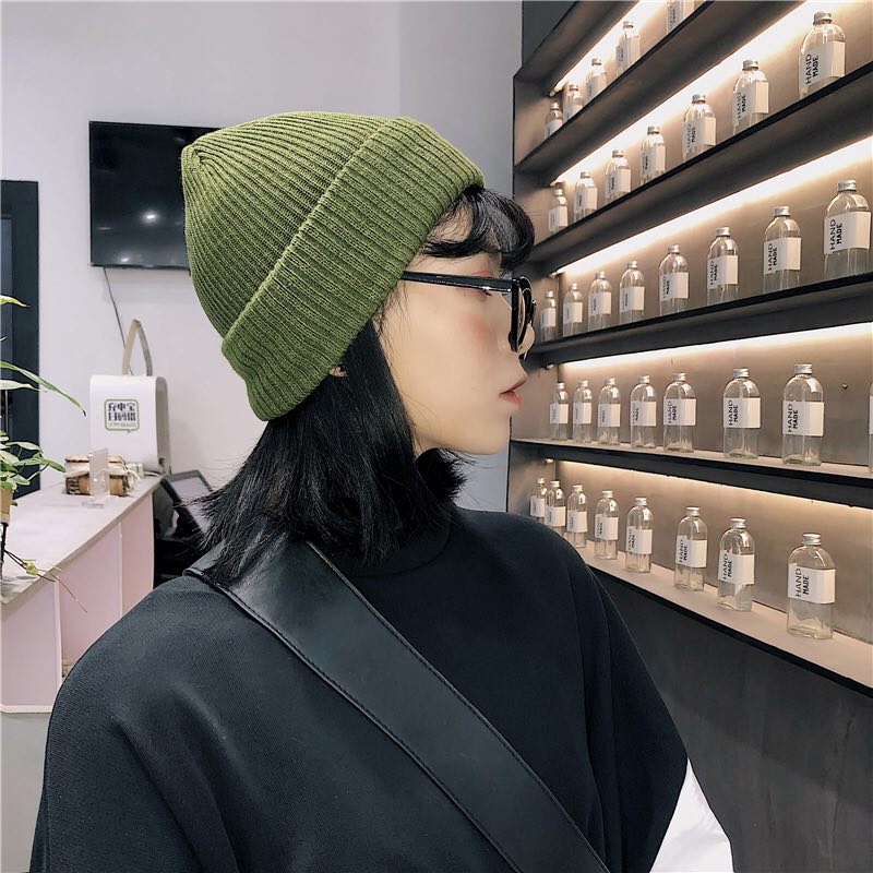 Gorro de punto elástico para hombre y mujer, gorro cálido a la , color verde, para invierno,