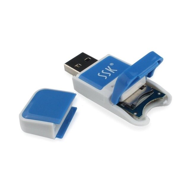 SSK-Lector de tarjetas Micro SD para ordenador portátil, Mini T-FLASH de alta velocidad, USB 2,0, naranja, azul, SCRS022: Blue