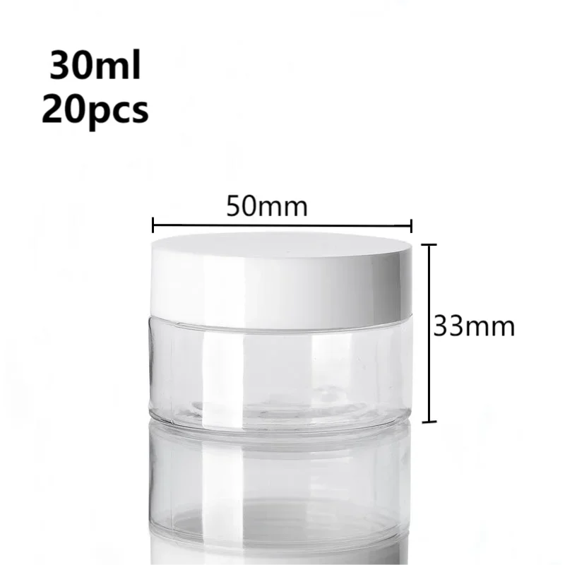 20 piezas Frascos vacíos de plástico de 30/50/60/80/100/150ml con tapas blancas, recipiente para crema facial, botella de viaje para alimentos, suministros para el hogar: Negro