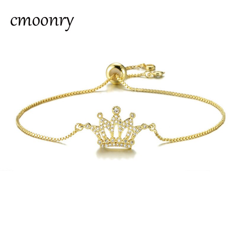 Cmoonry modisch Krone Charme Armbinde AAA + Zirkonia Armbänder Für Frauen Einstellbar Kupfer Kette Weibliche Partei Schmuck: NBSL379-2