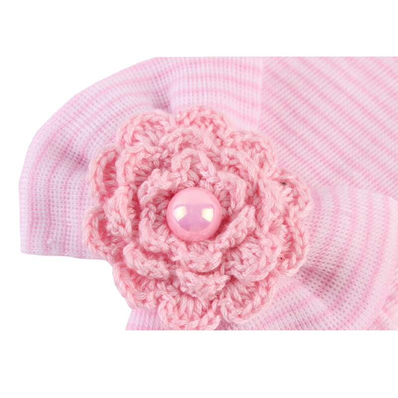 100% Cotton Newborn Soft Hat Bonnet With Big Bowknot Bebe Boy Girl Autumn Winter Knitted Cap Hospital Hat Flower Bow Striped