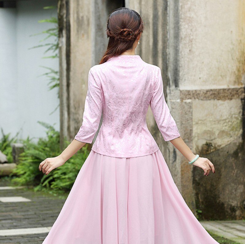 Traditionele Chinese Kleding Voor Vrouwen China Shirt Chinese Stijl Tops Jas Jacquard Katoen Afdrukken Verticale Cheongsam Tops