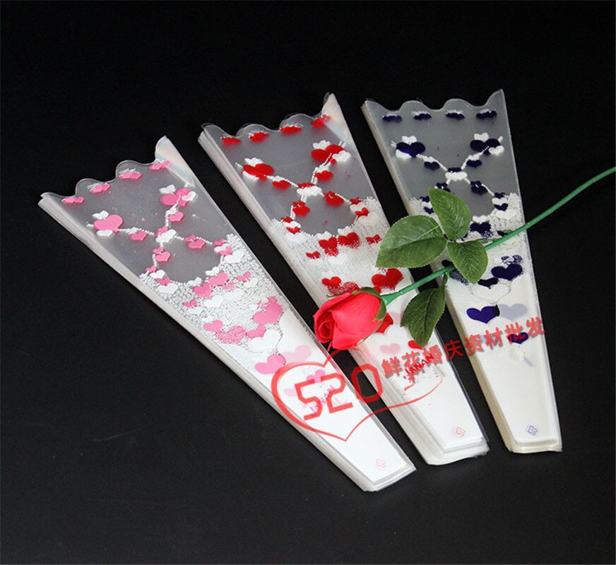100pcs mini Transparency Bag Rose Single Flower Bag Bouquet Wrapping Paper Plastic Opp Bag Floral Packaging Materials Accessory