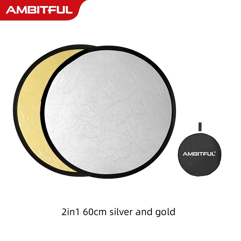 AMBITFUL 2in1 Gold Silver White 30cm Round Outdoor and Indoor Shooting Beautify Reflector: 60cm Gold Silver