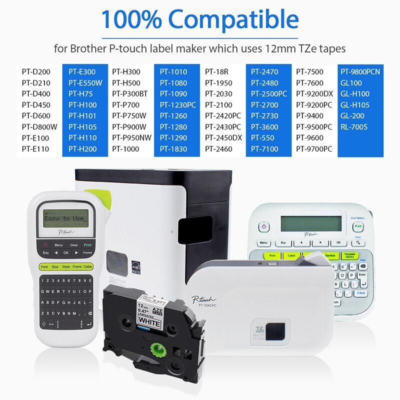 10Pack TZe 231 Laminiert Kompatibel für Bruder P-berühren Etikett Band 12mm TZe-231 TZe-MQP35 Combo einstellen Drucker Etikett Hersteller TZe231