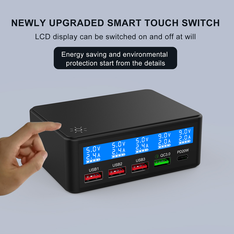 Universal 65W Multi 4 Port USB Fast Charger Portatil Quick Charge QC3.0 PD 20W Lcd Display Charging Station for Phone Tablet