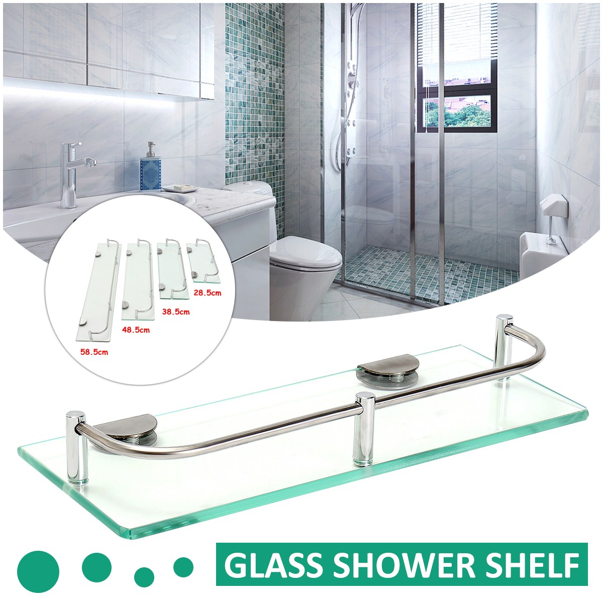 Glass Shower Shelf Bathroom Rack Organizer Holder Rectangle Tier Bathroom Hardware Shampo Mirror Front Rack Wall Mount Shelf