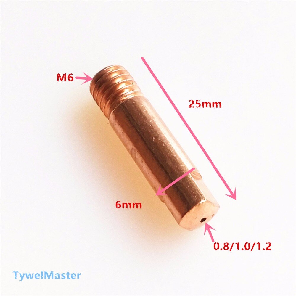 20 stk. svejsetip 15ak kontaktspids 0.6/0.8/0.9/1.0/1.2mm forbrugsvarer til ecu-svejsning  m6 x 25mm til mig-svejsebrænder i euroform