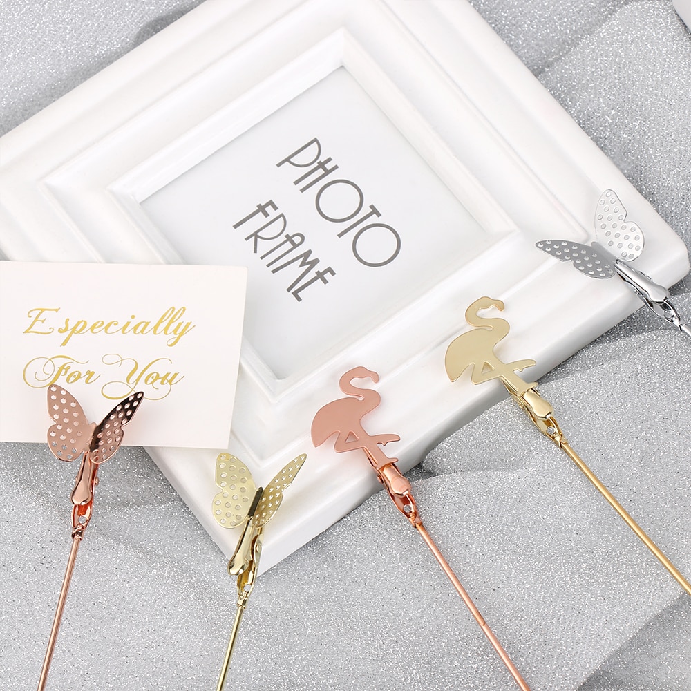 1PC papillon flamant rose métal Clips porte-photo carte pinces Note porte-carte mariage fête bureau décoration bureau accessoires