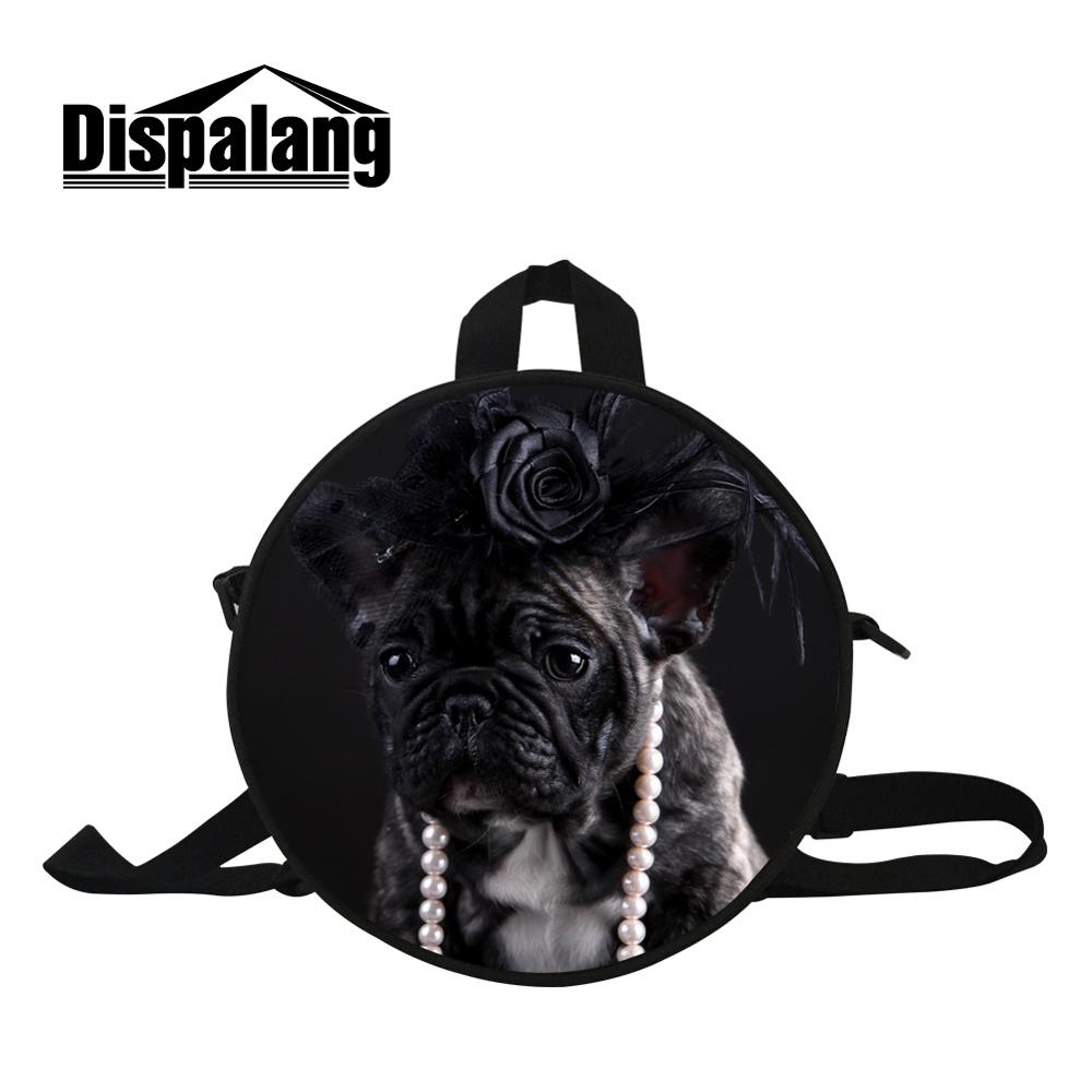 Dispalang Mini Round Messenger Bag for Girls Female Bags for Travel Women's Double Shoulder Pouch Crossbody Pack Print Cute Dog: Black