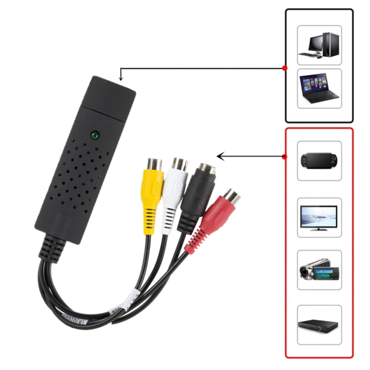 Usb-videocapturekaart, audio-video-converter/grabber voor rca naar usb, conversie van vhs, mini dv, vcr  hi8, dvd naar digitaal a02i.