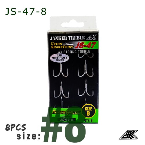 JK JS-47-anzuelos triples para pesca en bote, anzuelos de pesca superantioxidantes, Color gris, 4X, anzuelos de pesca triples fuertes, gancho para Tee #8 ~ 5/0: JS47-8