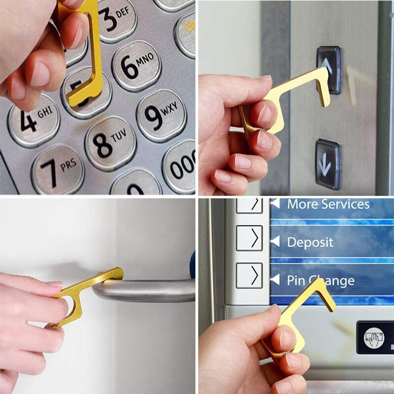 1 Pcs Copper Aluminum Alloy Anti-touch Door Handle Elevator Artifact Key Ring Touch Screen Key Ring Classic Key Door Opener