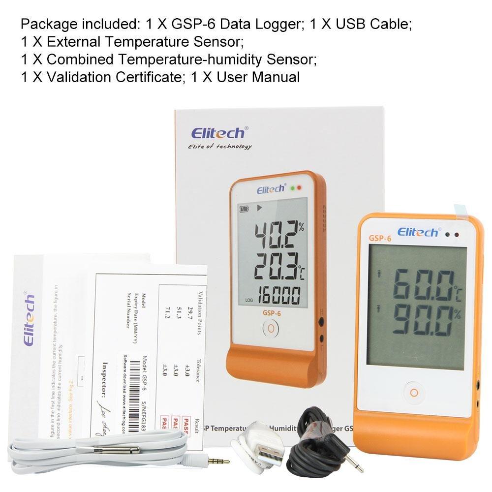 Elitech GSP-6 rejestrator temperatury i rejestrator danych dotyczących wilgotności rejestrator temperatury szczepionki 16000 punktów chłodzenie zimnego łańcucha