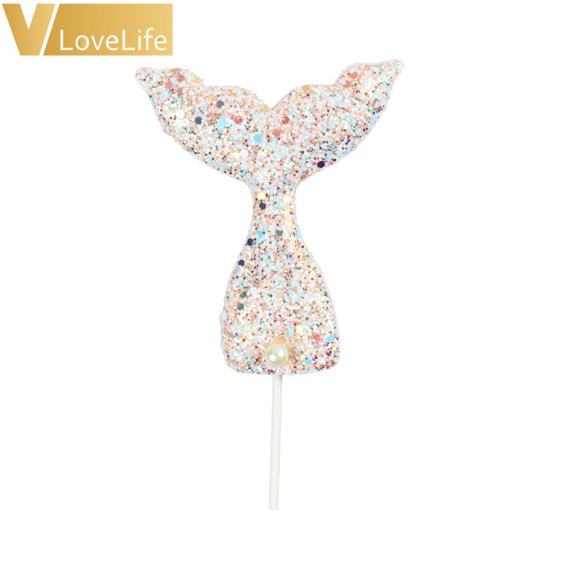 Glittering Mermaid Tail Cake Topper Under The Sea Ocean Theme Birthday Party Sequin Cupcake Decor Wedding Baby Shower Supplies: pink style B