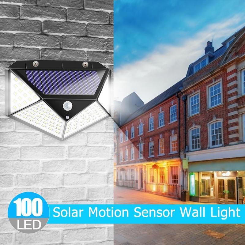 100/208LED Solar Motion Sensor Wall Light Waterproof Yard Security Lamp 3 Modes 120 Degree Four-Sided Wall Lamp