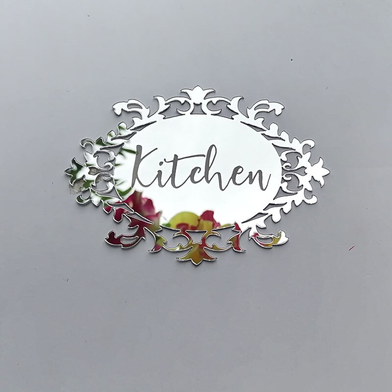 Acrylic Mirror Kitchen Sign Label Home Decor Wall Door Sticker Party Event Indication Sign For Guest: silver D